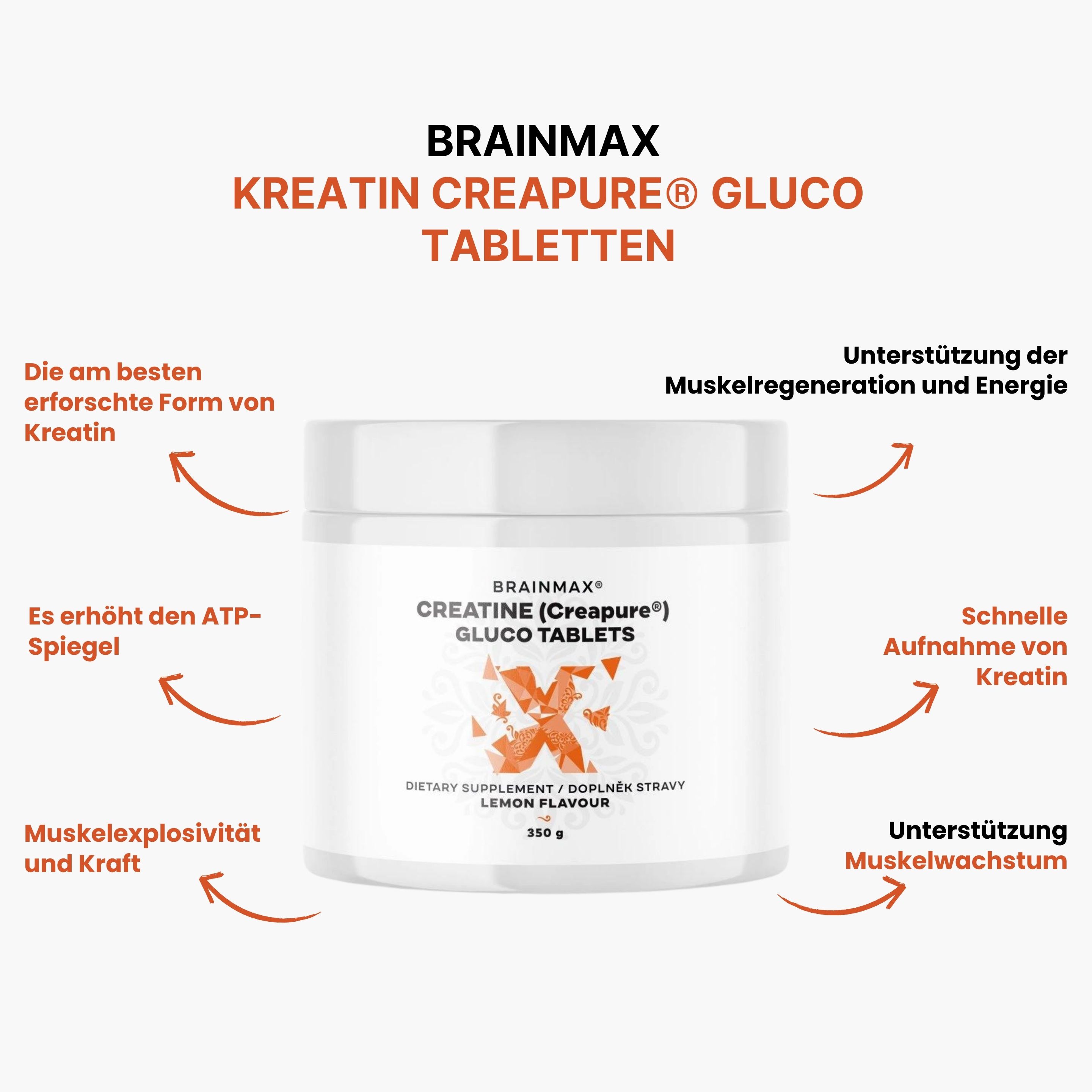 (Němčina) BrainMax Creatine Creapure® Gluco tablets